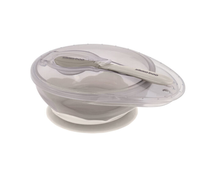 μπολ-με-βεντούζα-και-κουτάλι-Kikka-boo-γκρι Μπωλ Φαγητού με Κουτάλι και Βεντούζα Kikka Boo - Beige 250ml - Image 1