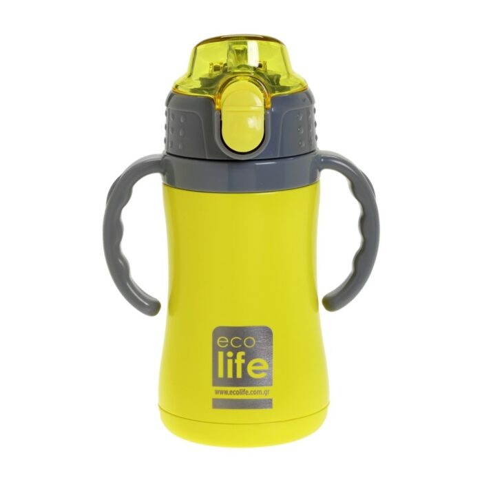 θερμός ecolife 300ml κίτρινο1 Ανοξείδωτο Παγούρι Θερμός με Καλαμάκι Ecolife Kids Thermos 300ml Κίτρινο - Image 1