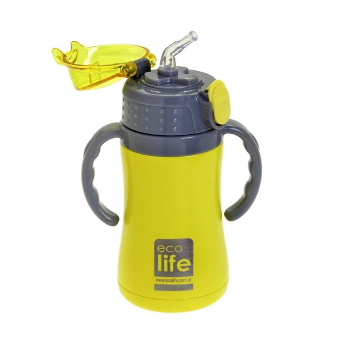 θερμός ecolife 300ml κίτρινο2 Ανοξείδωτο Παγούρι Θερμός με Καλαμάκι Ecolife Kids Thermos 300ml Κίτρινο - Image 3