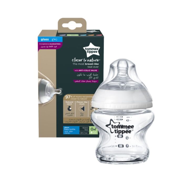 Γυάλινο Μπιμπερό 150ml Μικρής Ροής 0m+ Tommee Tippee-Closer to Nature1 Γυάλινο Μπιμπερό 150ml Μικρής Ροής 0m+ Tommee Tippee-Closer to Nature - Image 1