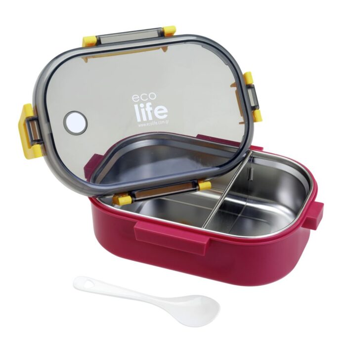 Φαγητοδοχείο με Χώρισμα 900ml Ecolife - Deep Rose 1 Φαγητοδοχείο με Χώρισμα 900ml Ecolife - Red - Image 4