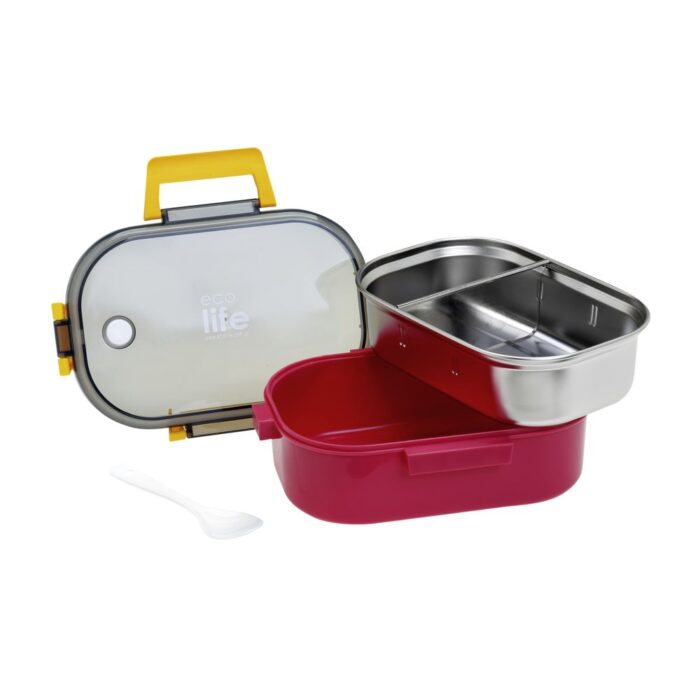 Φαγητοδοχείο με Χώρισμα 900ml Ecolife - Deep Rose 2 Φαγητοδοχείο με Χώρισμα 900ml Ecolife - Red - Image 5