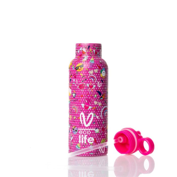 Ανοξείδωτο Παγούρι Θερμός με Καλαμάκι Ecolife 500ml - Rainbow 2 Ανοξείδωτο Παγούρι Θερμός με Καλαμάκι Ecolife X Vasiliki 500ml - Rainbow - Image 3