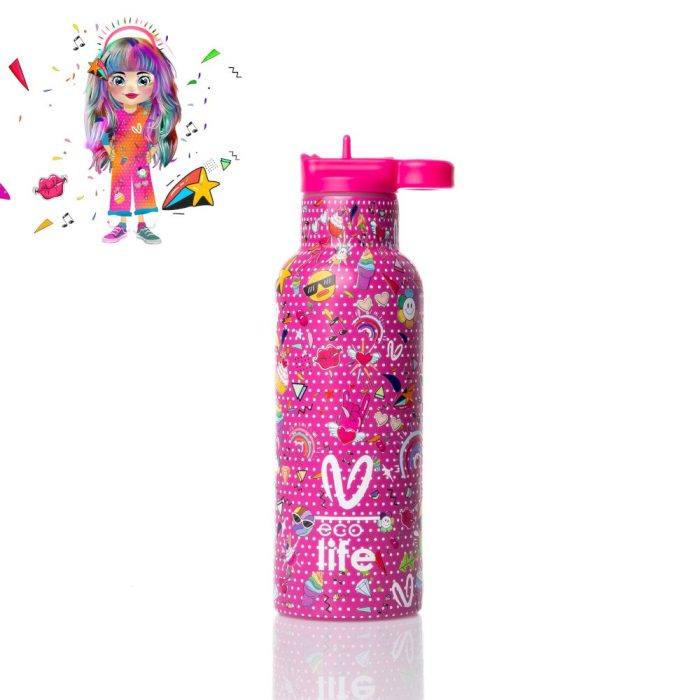 Ανοξείδωτο Παγούρι Θερμός με Καλαμάκι Ecolife 500ml - Rainbow Ανοξείδωτο Παγούρι Θερμός με Καλαμάκι Ecolife X Vasiliki 500ml - Rainbow - Image 1