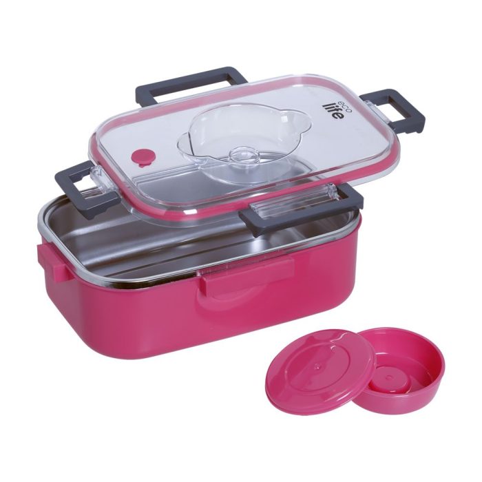 Ορθογώνιο Ανοξείδωτο Θερμός Φαγητού Ecolife 850ml Ροζ 1 Ορθογώνιο Ανοξείδωτο Θερμός Φαγητού Ecolife 850ml Ροζ - Image 2