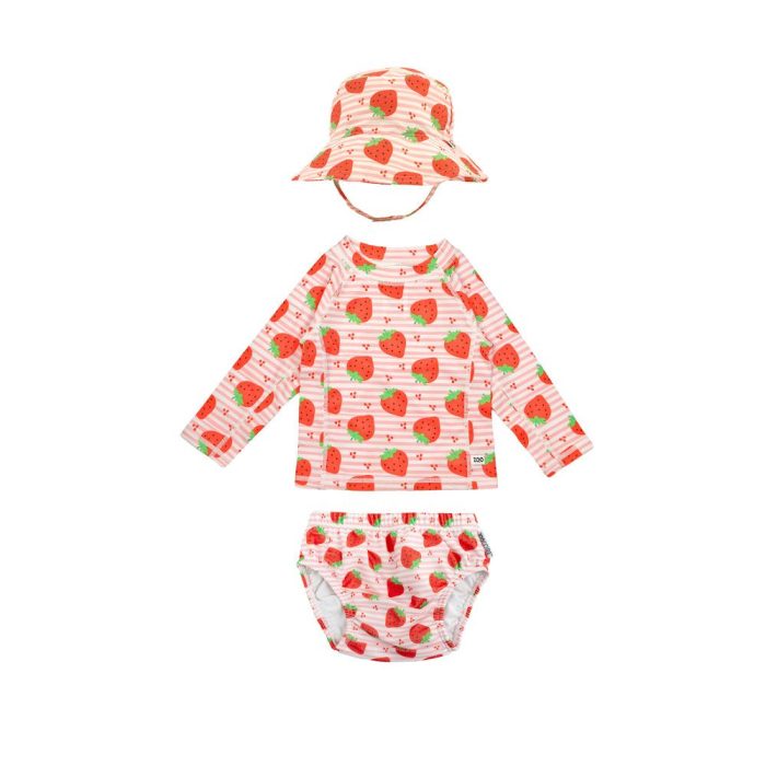 Αντηλιακό Σετ Μαγιό, Μπλούζα και Bucket Καπέλο Zoocchini Strawberry Αντηλιακό Σετ Μαγιό Πάνα, Μπλούζα και Bucket Καπέλο Zoocchini Strawberry - Image 1