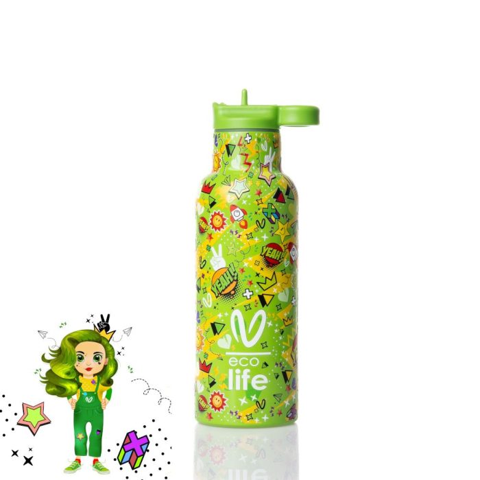 Ανοξείδωτο Παγούρι Θερμός με Καλαμάκι Ecolife 500ml - Borola Ανοξείδωτο Παγούρι Θερμός με Καλαμάκι Ecolife X Vasiliki 500ml - Borola - Image 1