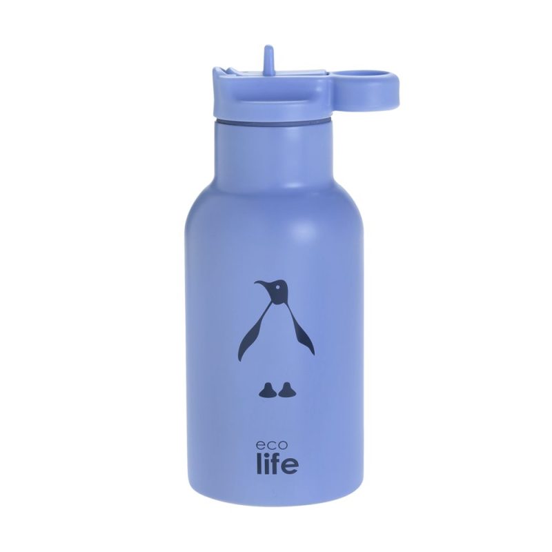 Ανοξείδωτο Παγούρι Θερμός με Καλαμάκι Ecolife Kids Thermos Animals 350ml Penguin