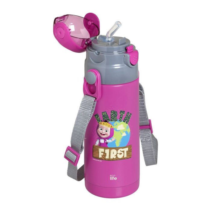 Ανοξείδωτο Παγούρι Θερμός με Καλαμάκι Ecolife Kids Thermos 400ml Masha-Earth First Magenta 1 Ανοξείδωτο Παγούρι Θερμός με Καλαμάκι Ecolife Kids Thermos 400ml Masha-Earth First Magenta - Image 2