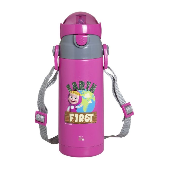 Ανοξείδωτο Παγούρι Θερμός με Καλαμάκι Ecolife Kids Thermos 400ml Masha-Earth First Magenta Ανοξείδωτο Παγούρι Θερμός με Καλαμάκι Ecolife Kids Thermos 400ml Masha-Earth First Magenta - Image 1