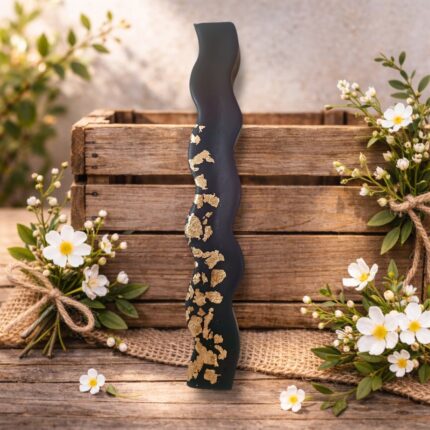 Χειροποίητη Αρωματική Λαμπάδα - Metal Wave Μαύρο με Χρυσό