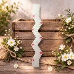 Χειροποίητη Αρωματική Λαμπάδα Ζωγραφιστή - Λευκό με Καρδούλες