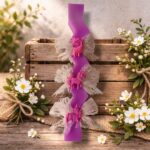 Χειροποίητη Αρωματική Λαμπάδα με Γύψινα Διακοσμητικά Στοιχεία Μωβ Μονόκεροι