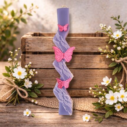 Χειροποίητη Αρωματική Λαμπάδα με Γύψινα Διακοσμητικά Στοιχεία Πεταλούδες - Σχέδιο Β