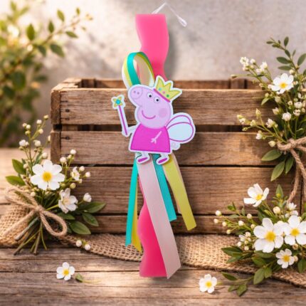 Χειροποίητη Αρωματική Λαμπάδα με Ξύλινο Διακοσμητικό Peppa Pig - Σχέδιο Β