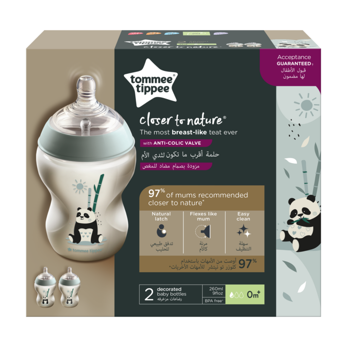Πλαστικά Μπιμπερό 260ml Μικρής Ροής 0m+ Tommee Tippee-Closer to Nature Pip the Panda 2τμχ - Image 2