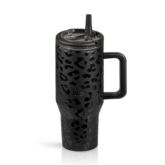 Tumbler με Ενσωματωμένο Καλαμάκι και Διπλό Χερούλι Ecolife - Leopard Black 900ml - Image 2