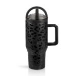Tumbler με Ενσωματωμένο Καλαμάκι και Διπλό Χερούλι Ecolife - Leopard Black 900ml