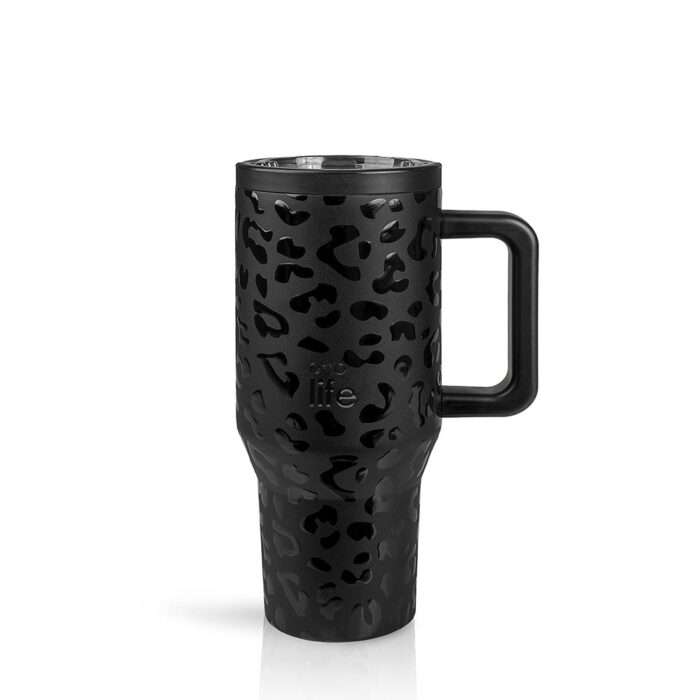 Tumbler με Ενσωματωμένο Καλαμάκι και Διπλό Χερούλι Ecolife - Leopard Black 900ml - Image 3
