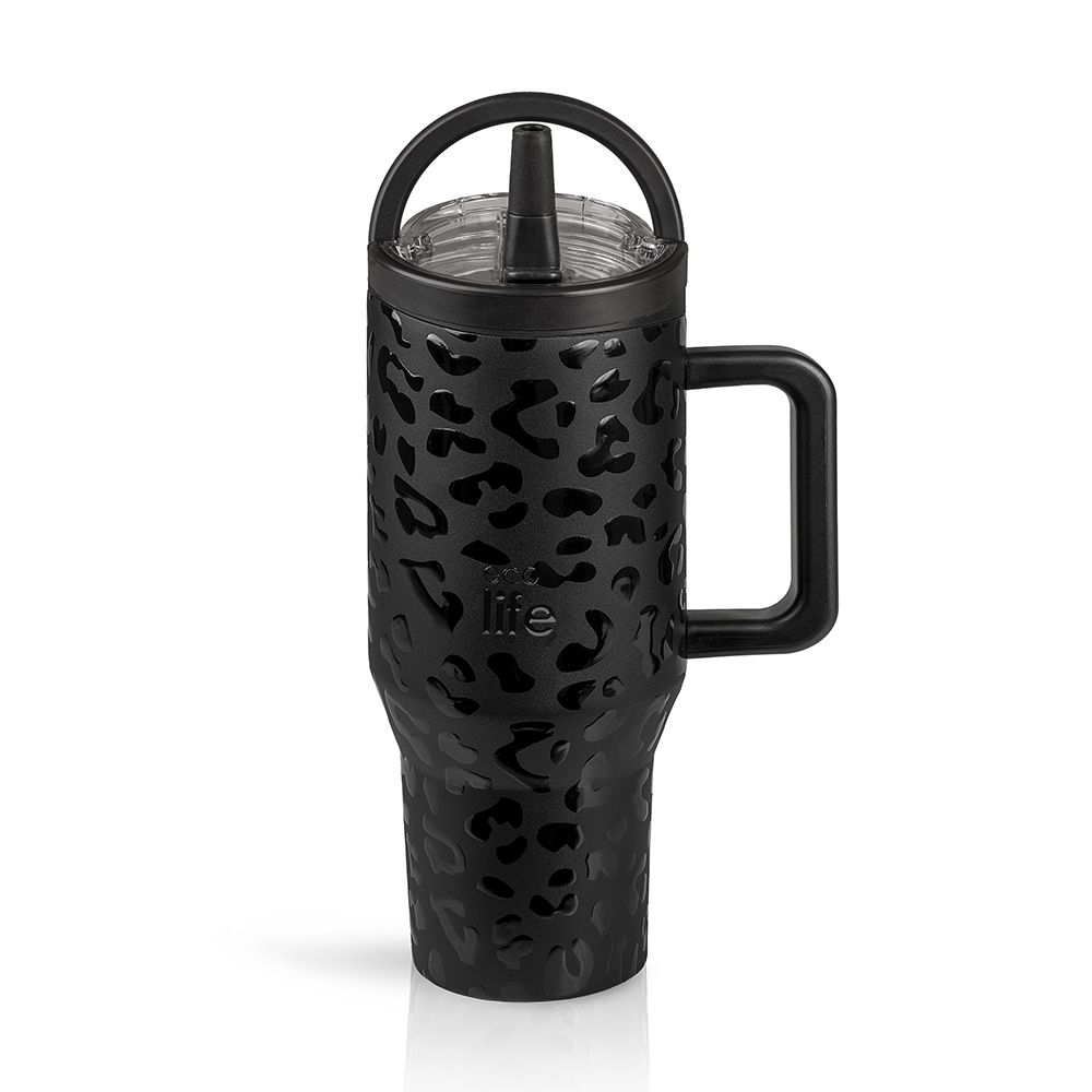 Tumbler με Ενσωματωμένο Καλαμάκι και Διπλό Χερούλι Ecolife - Leopard Black 900ml Tumbler με Ενσωματωμένο Καλαμάκι και Διπλό Χερούλι Ecolife - Leopard Black 900ml - Image 1