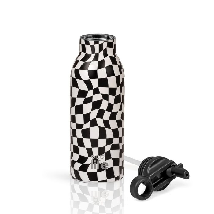Ανοξείδωτο Παγούρι Θερμός με Καλαμάκι Ecolife 550ml - Black & White - Image 2