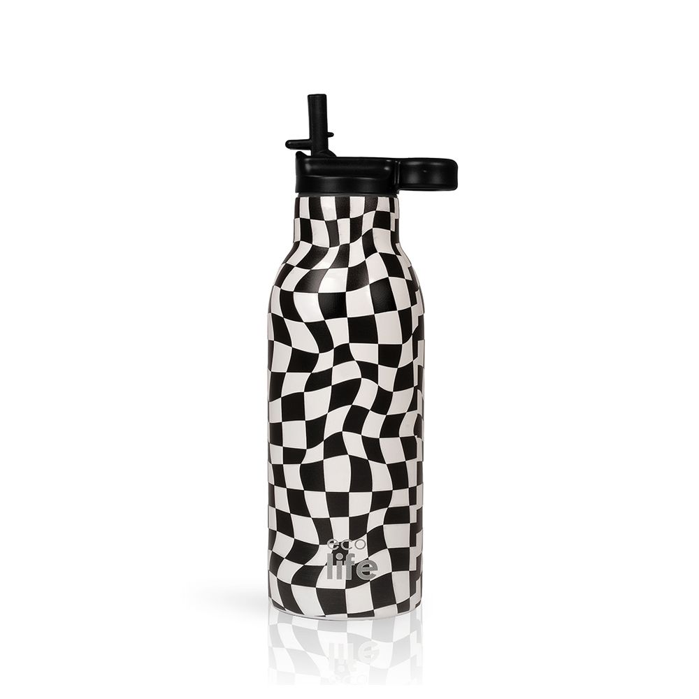Ανοξείδωτο Παγούρι Θερμός με Καλαμάκι Ecolife 550ml - Black & White Ανοξείδωτο Παγούρι Θερμός με Καλαμάκι Ecolife 550ml - Black & White - Image 1