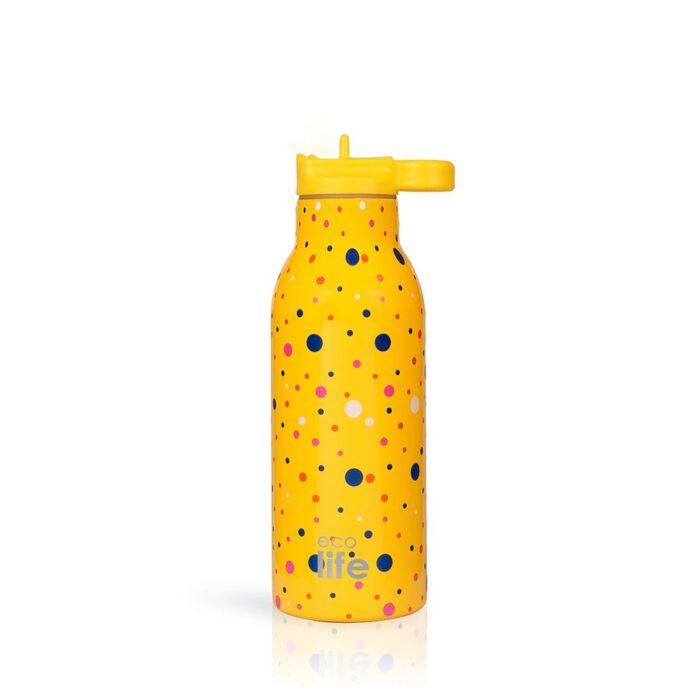 Ανοξείδωτο Παγούρι Θερμός με Καλαμάκι Ecolife 550ml - Dots In Yellow - Image 3