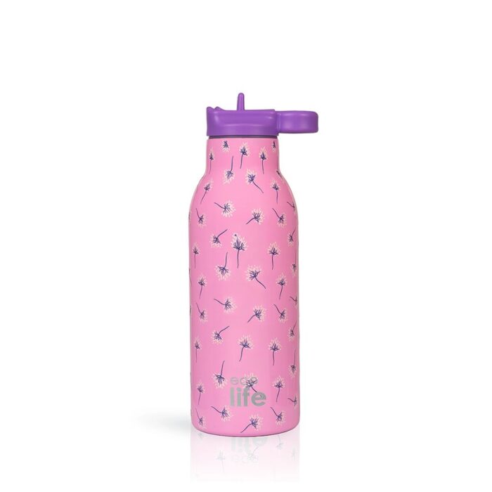 Ανοξείδωτο Παγούρι Θερμός με Καλαμάκι Ecolife 550ml - Pink Dandellion - Image 3
