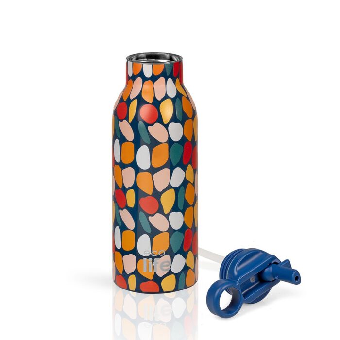 Ανοξείδωτο Παγούρι Θερμός με Καλαμάκι Ecolife 550ml - Stones - Image 2