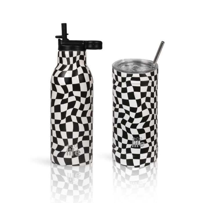 Ανοξείδωτο Παγούρι Θερμός με Καλαμάκι Ecolife 550ml - Black & White - Image 4