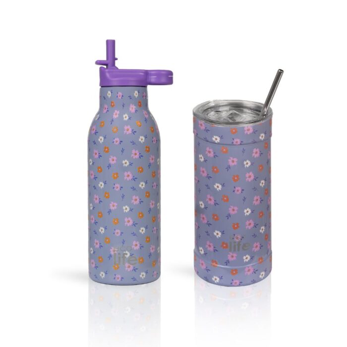 Ανοξείδωτο Παγούρι Θερμός με Καλαμάκι Ecolife 550ml - Flower Bloom - Image 4