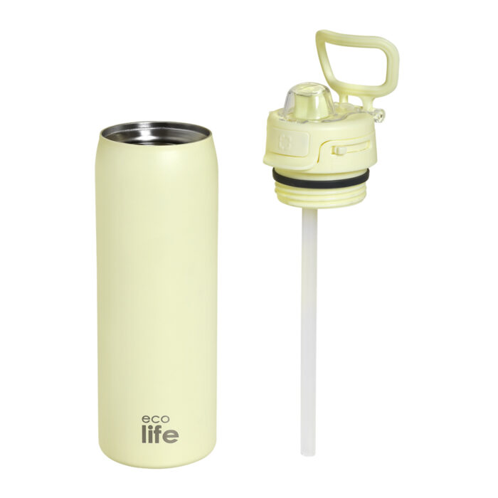 Ανοξείδωτο Παγούρι Θερμός με Διπλό Στόμιο και Καλαμάκι Ecolife 650ml - Off White - Image 3