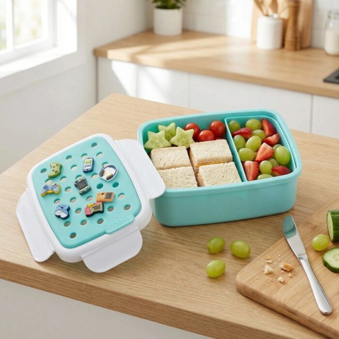 Δοχείο Φαγητού 2 Θέσεων Melii Bento 880ml με Charms - Μπλε - Image 3