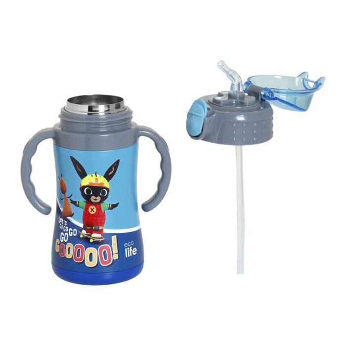 Ανοξείδωτο Παγούρι Θερμός με Καλαμάκι Ecolife Kids Thermos 300ml Let's Go Bing - Navy Blue - Image 3