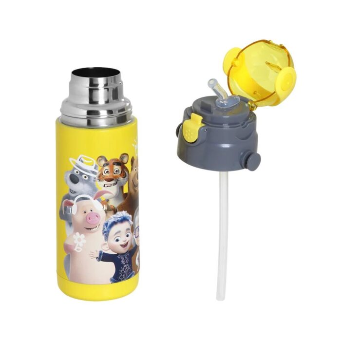Ανοξείδωτο Παγούρι Θερμός με Καλαμάκι Ecolife Kids Thermos 400ml Masha & Friends Yellow - Image 3