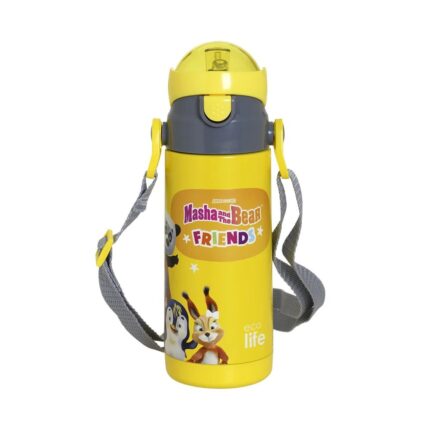 Ανοξείδωτο Παγούρι Θερμός με Καλαμάκι Ecolife Kids Thermos 400ml Masha & Friends Yellow